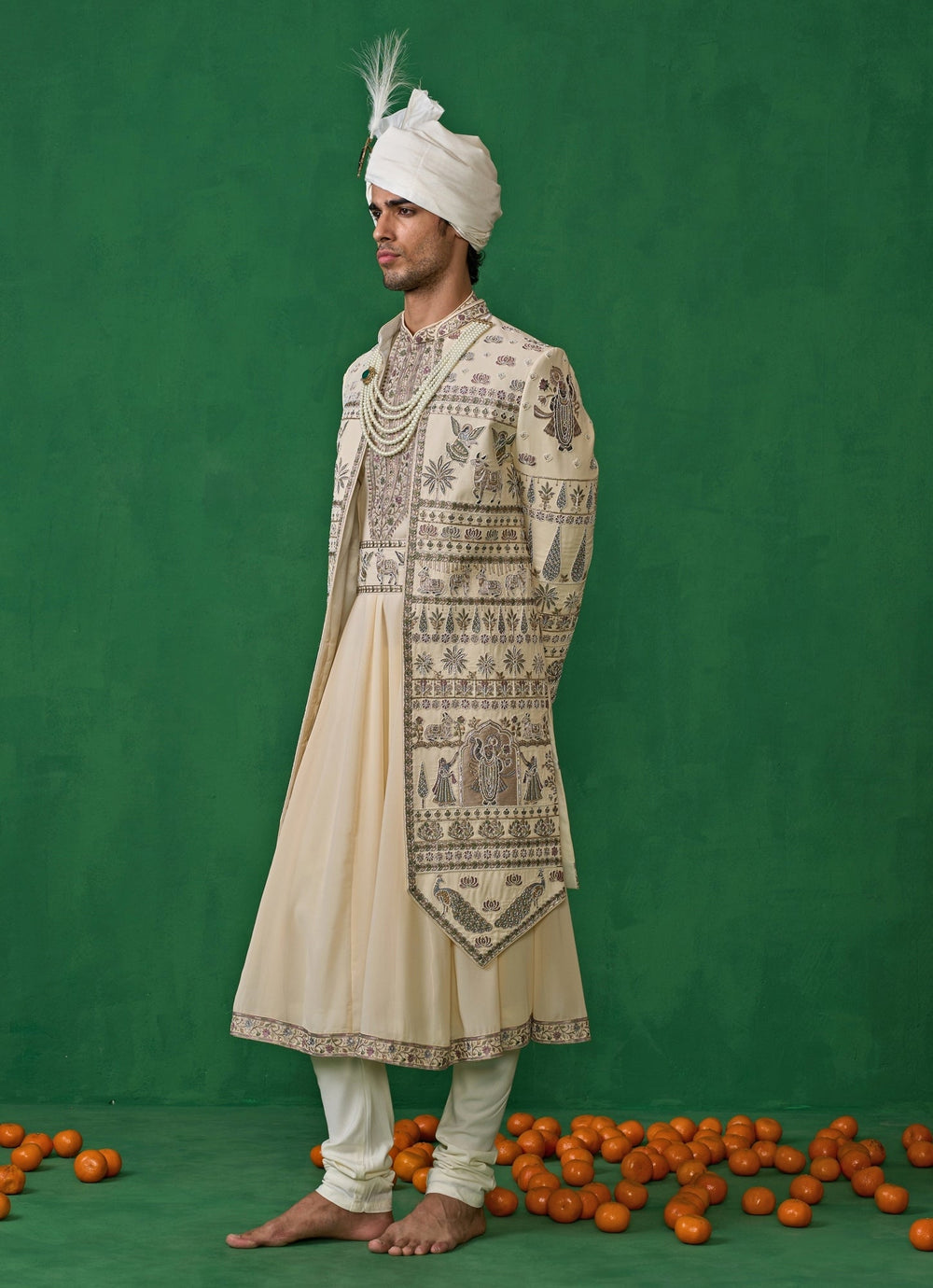 Gold Embroidered Georgette Sherwani Set Kalpraag - Fabilicious Fashion