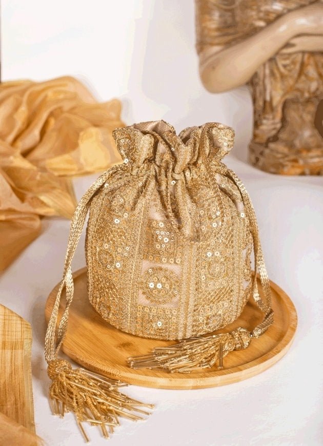 Gold Embroidered Potli AMYRA - Fabilicious Fashion