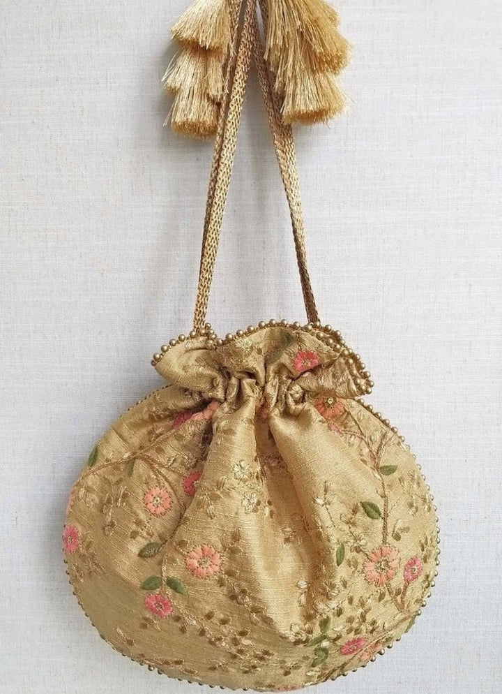 Gold Embroidered Potli AMYRA - Fabilicious Fashion