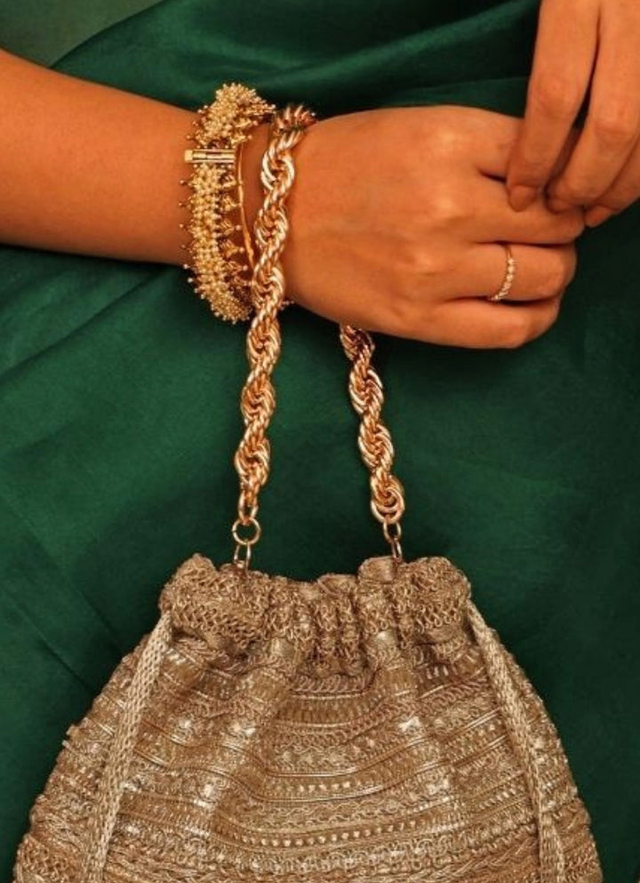 Gold Embroidered Potli Amyra - Fabilicious Fashion