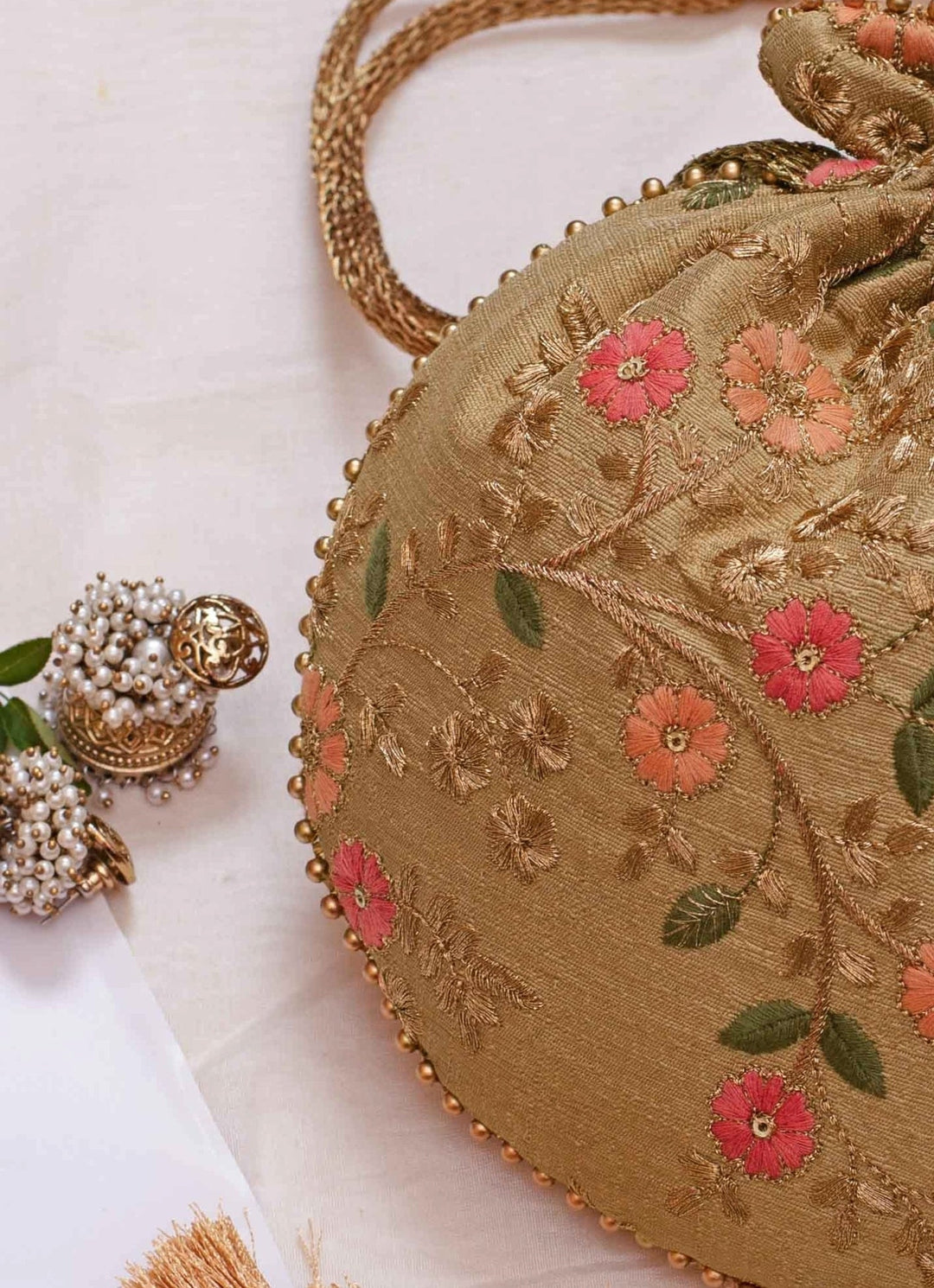 Gold Embroidered Potli AMYRA - Fabilicious Fashion