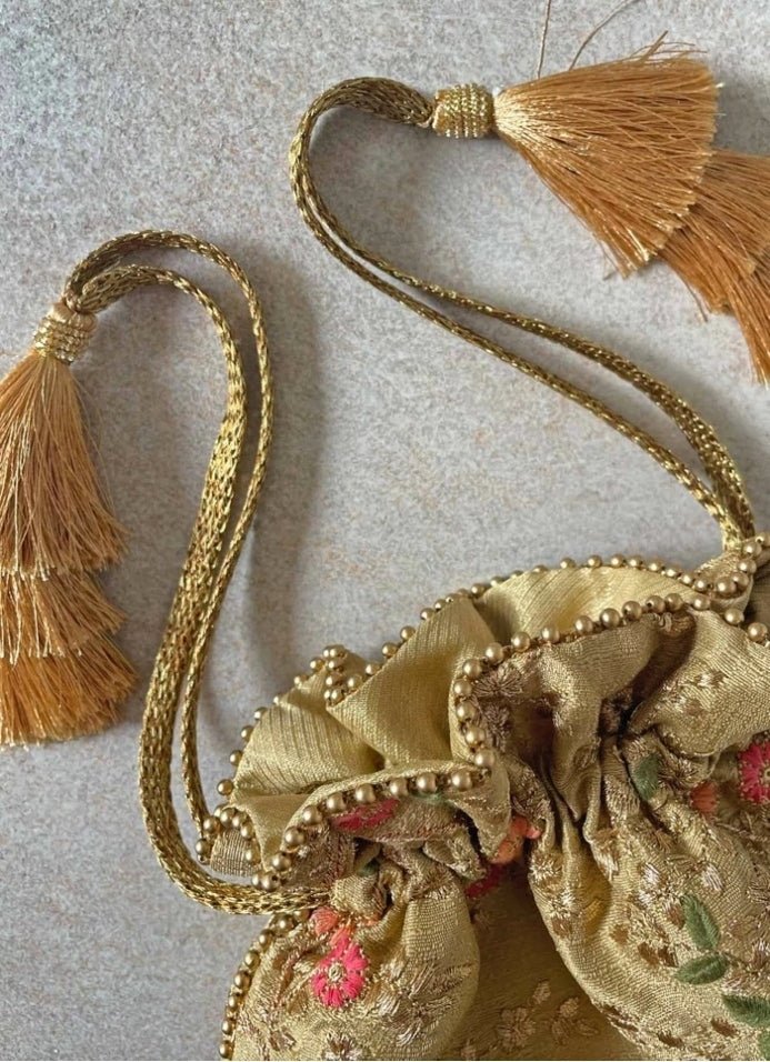 Gold Embroidered Potli AMYRA - Fabilicious Fashion