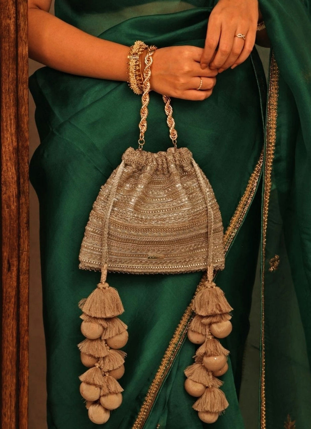 Gold Embroidered Potli Amyra - Fabilicious Fashion