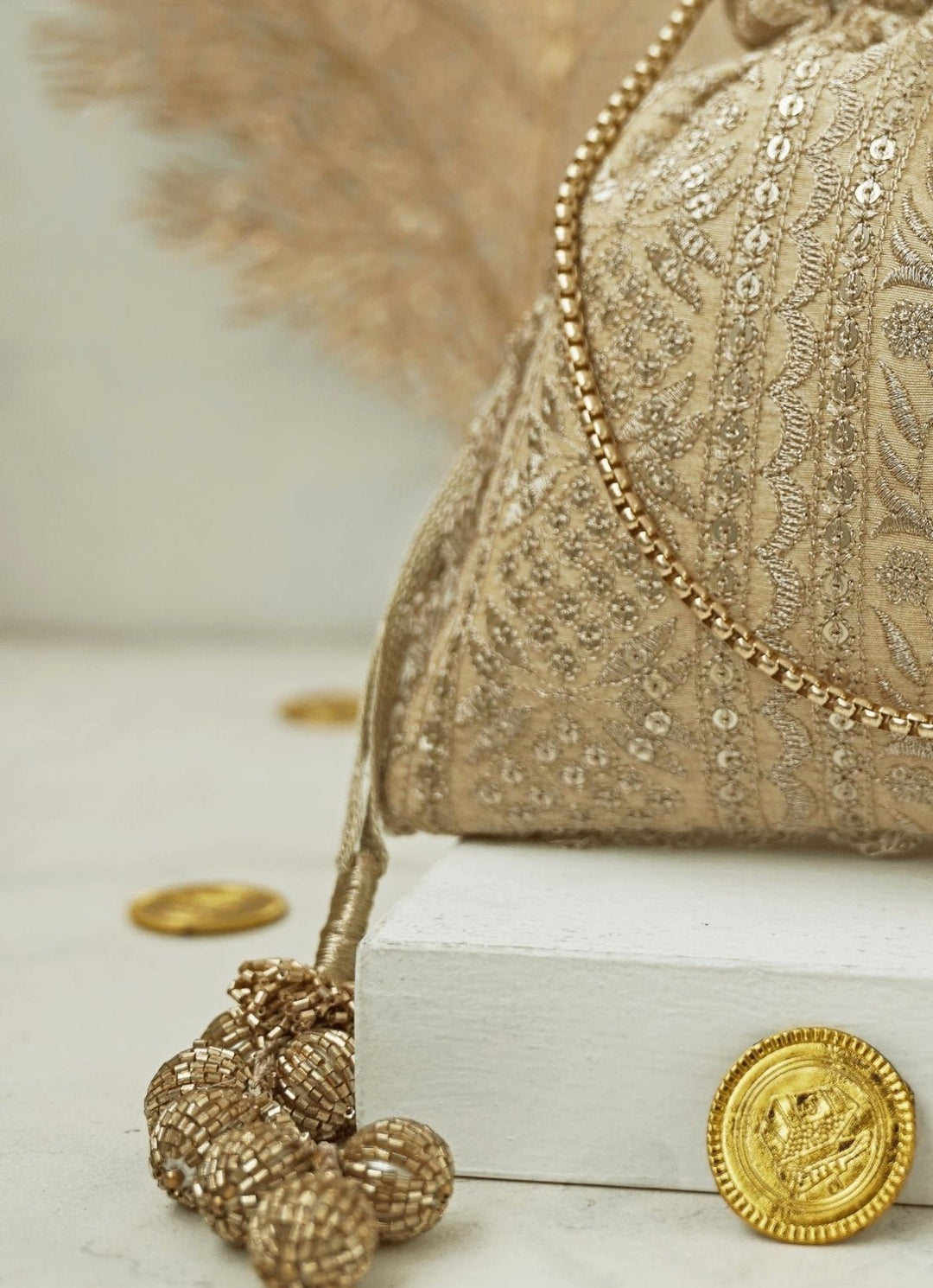 Gold Embroidered Potli AMYRA - Fabilicious Fashion