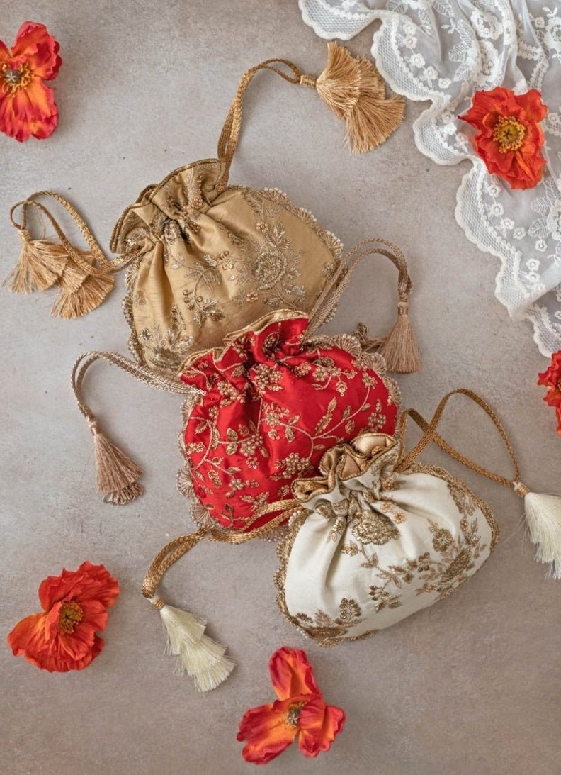 Gold Embroidered Potli AMYRA - Fabilicious Fashion