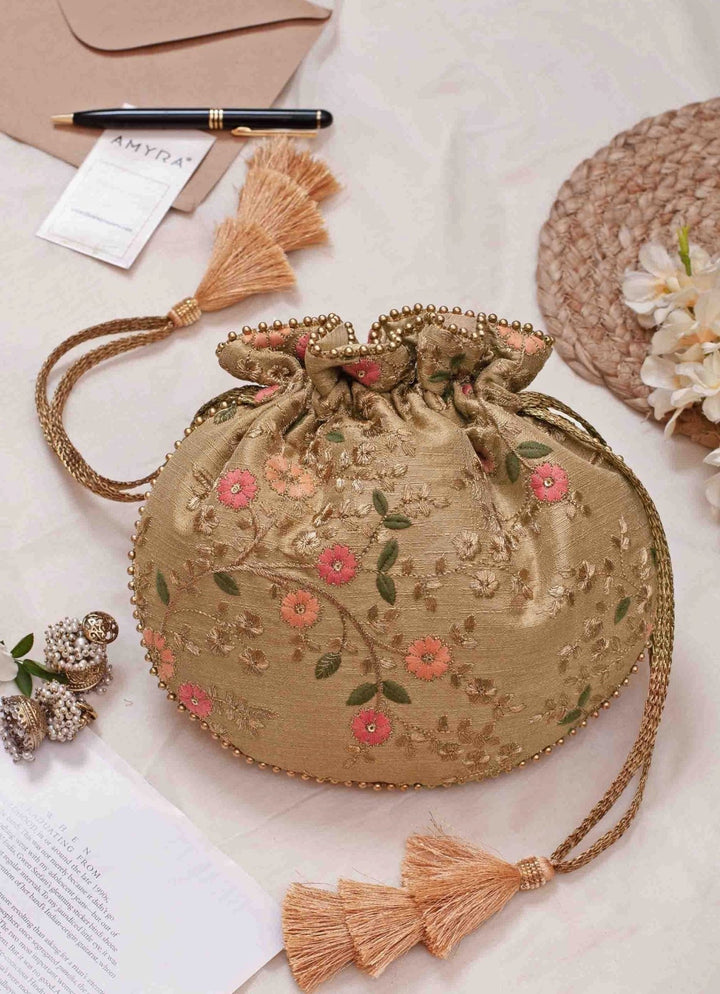 Gold Embroidered Potli AMYRA - Fabilicious Fashion