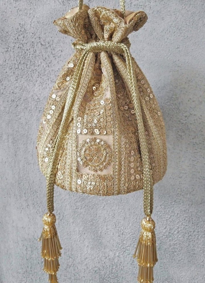 Gold Embroidered Potli AMYRA - Fabilicious Fashion