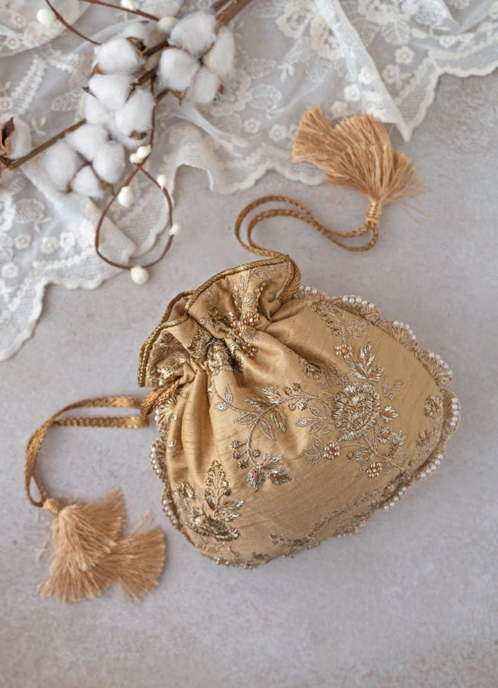 Gold Embroidered Potli AMYRA - Fabilicious Fashion