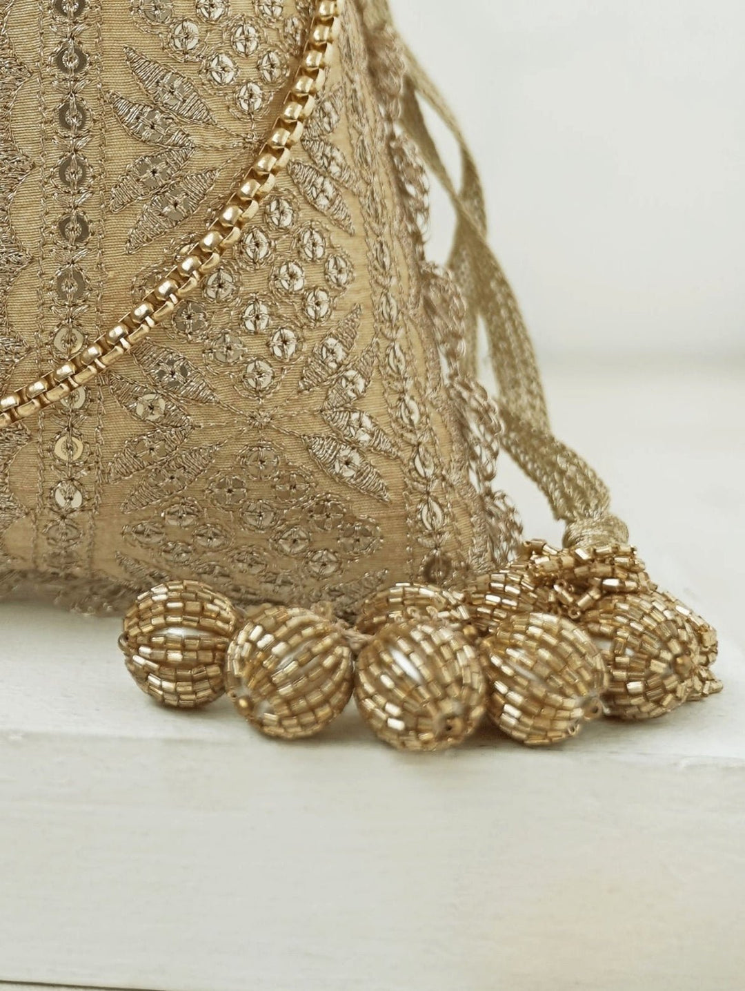 Gold Embroidered Potli AMYRA - Fabilicious Fashion