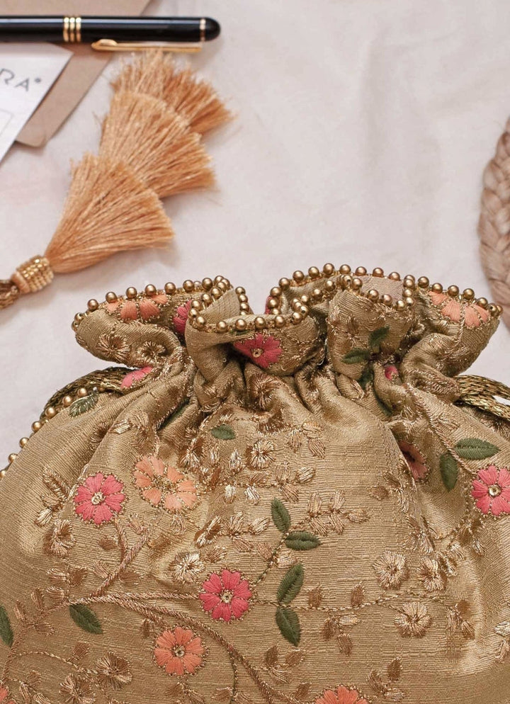 Gold Embroidered Potli AMYRA - Fabilicious Fashion