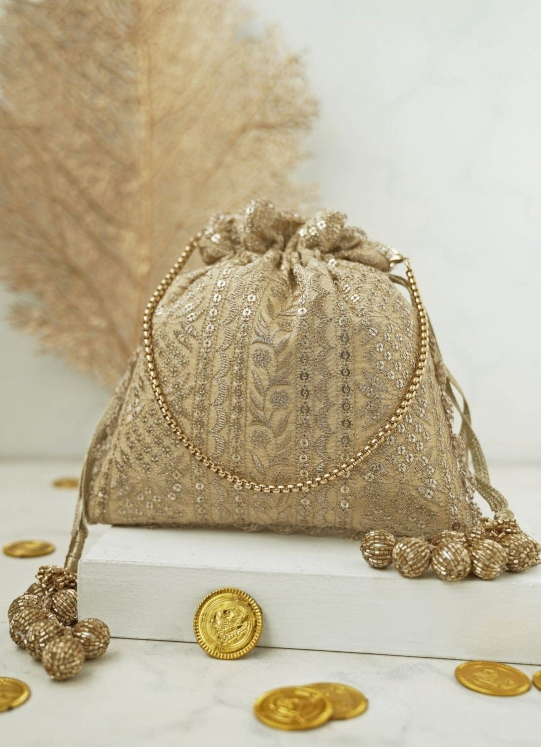 Gold Embroidered Potli AMYRA - Fabilicious Fashion