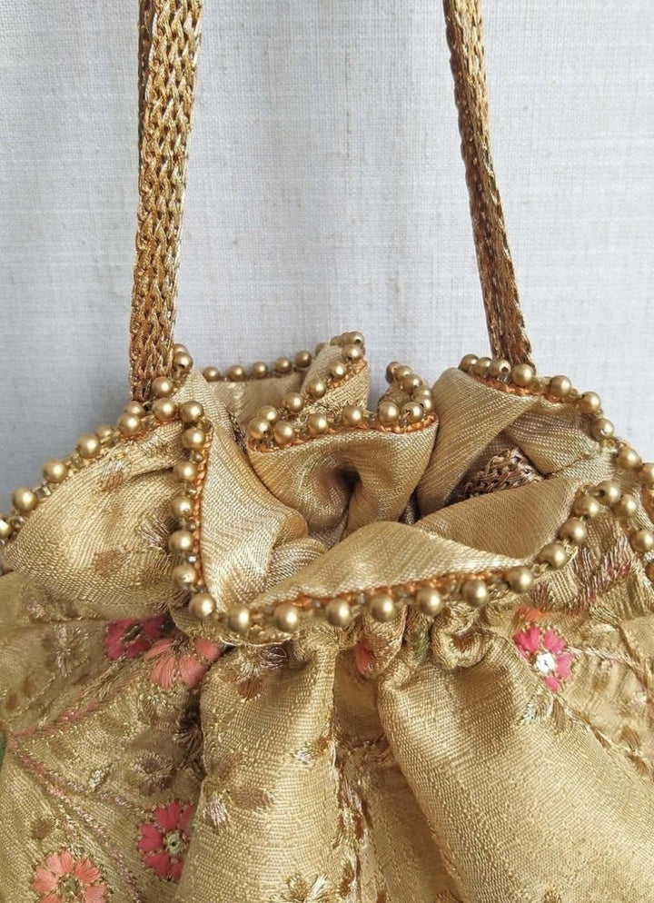 Gold Embroidered Potli AMYRA - Fabilicious Fashion