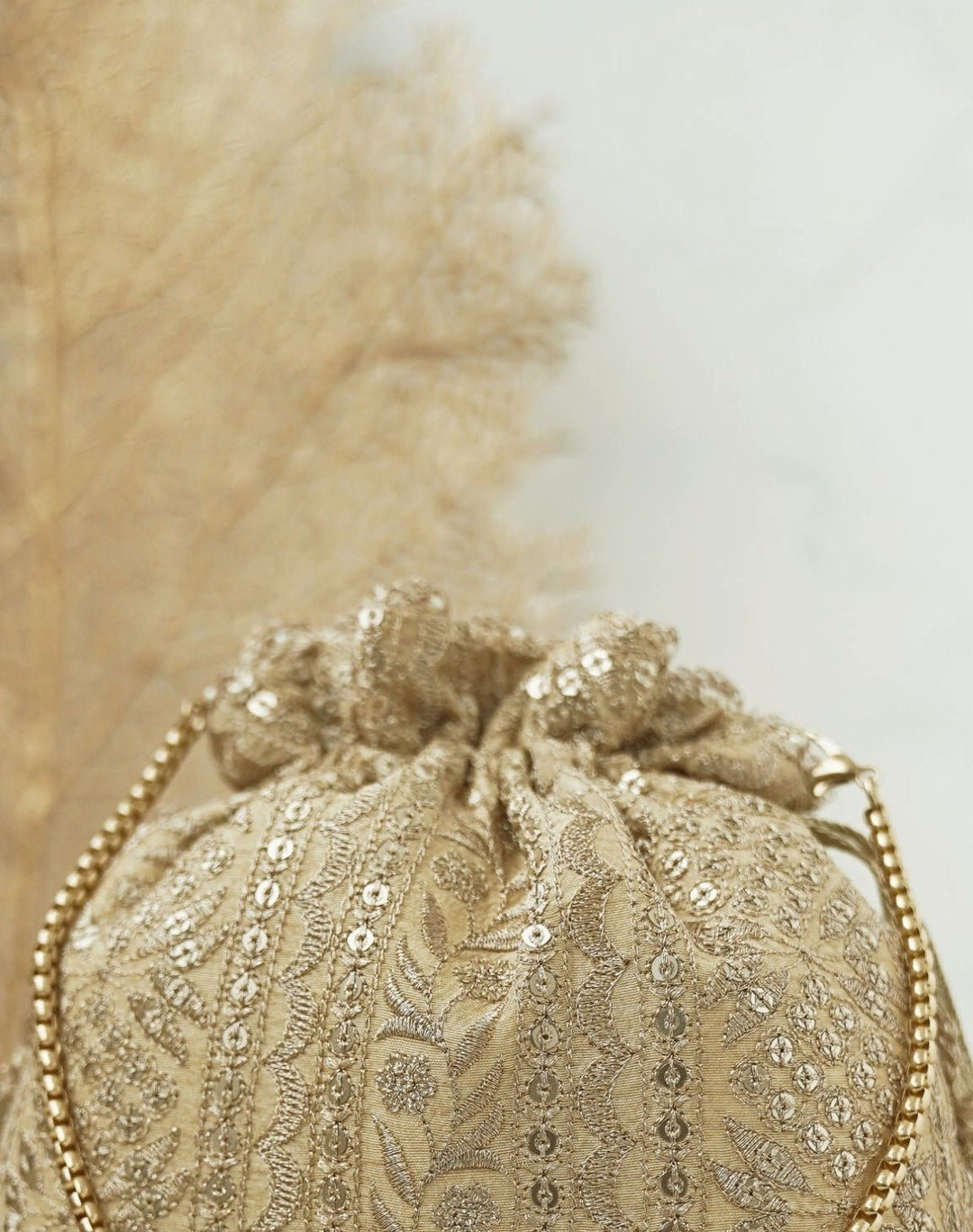 Gold Embroidered Potli AMYRA - Fabilicious Fashion