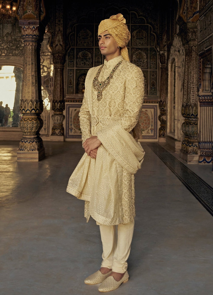 Gold Embroidered Sherwani Set Nitika Gujral - Men - Fabilicious Fashion
