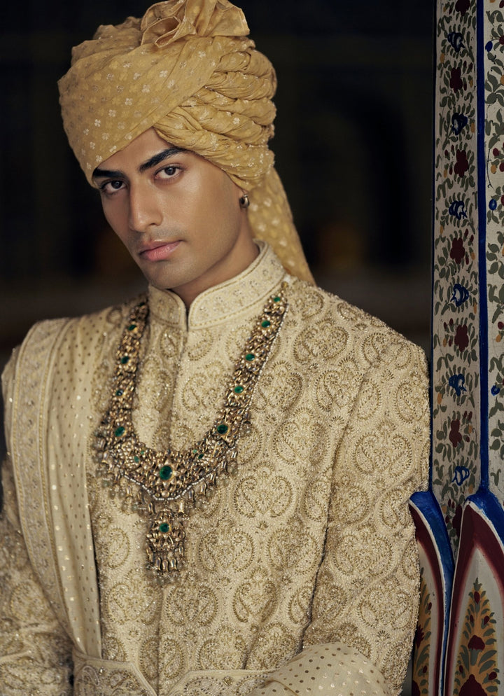 Gold Embroidered Sherwani Set Nitika Gujral - Men - Fabilicious Fashion