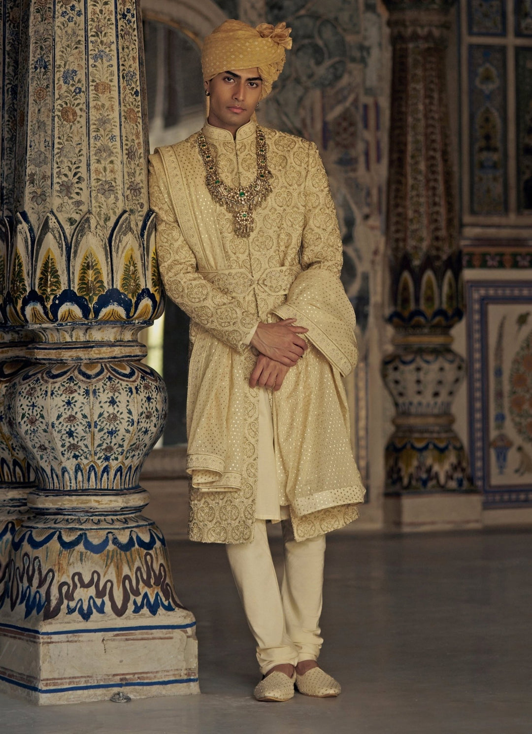 Gold Embroidered Sherwani Set Nitika Gujral - Men - Fabilicious Fashion