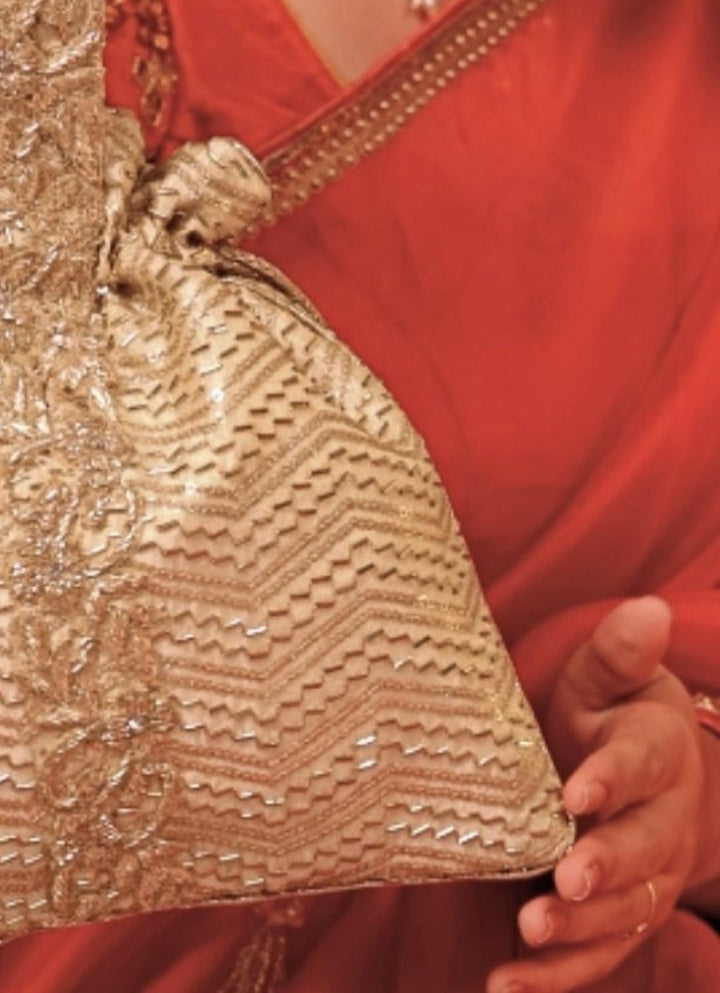 Amyra Gold Embroidered Silk Top Handle PotliFabilicious Fashion