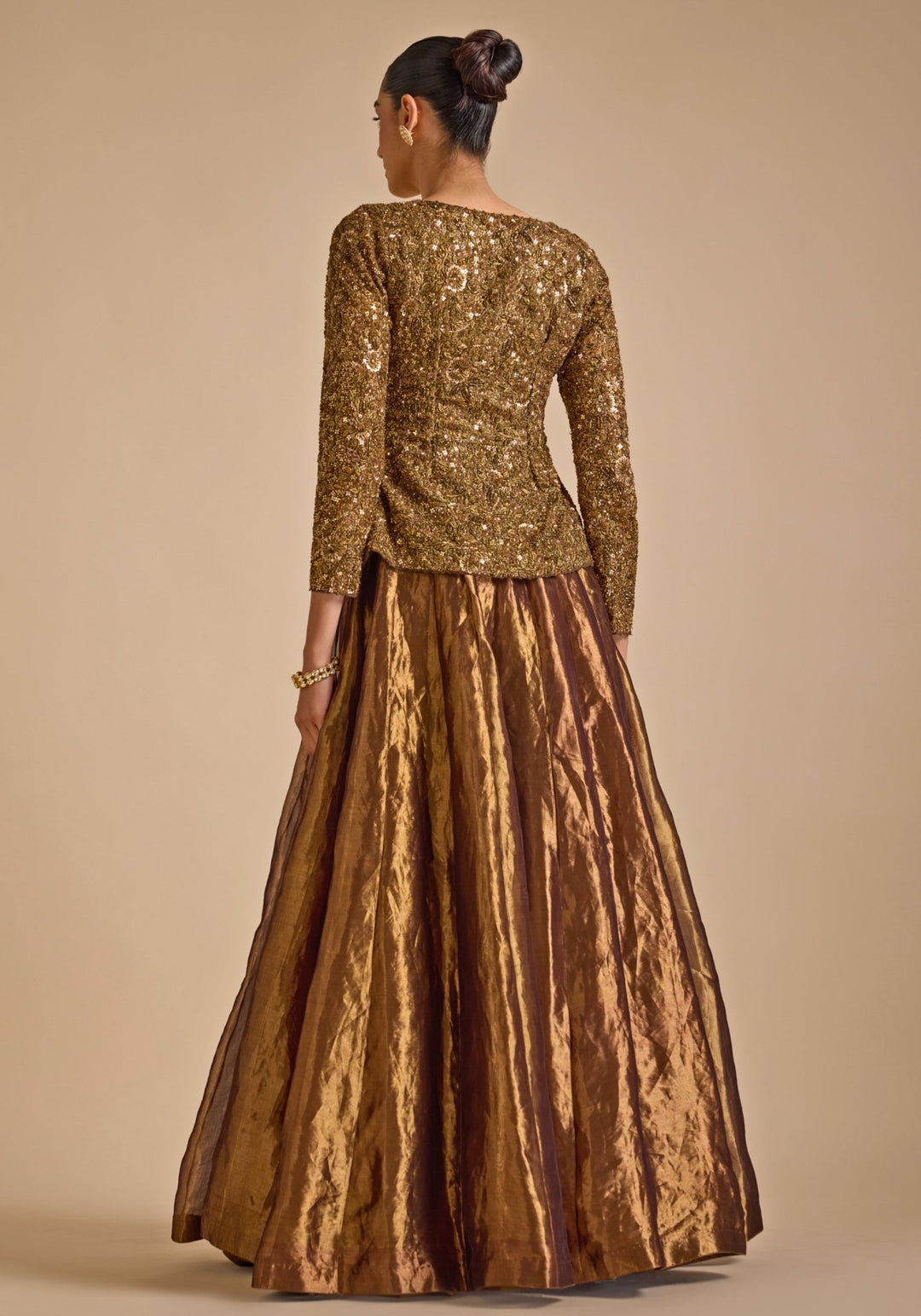 Gold Embroidered Skirt set with Jacket Prevasu - Fabilicious Fashion