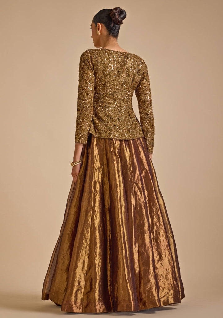 Gold Embroidered Skirt set with Jacket Prevasu - Fabilicious Fashion