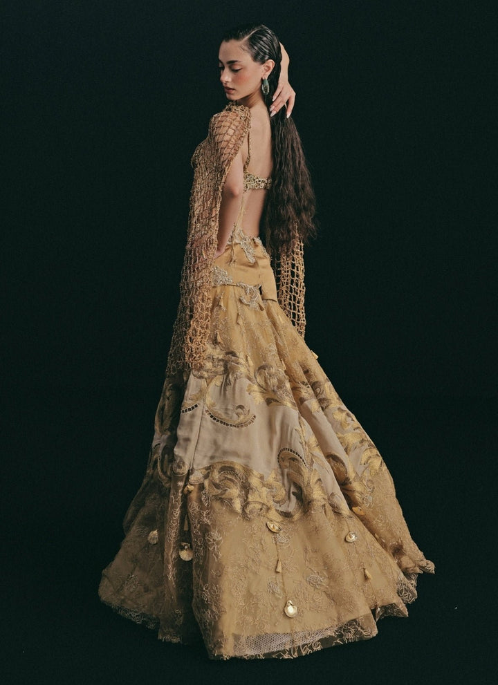 The Little Black Bow Gold Embroidered Soft Net Bridal Lehenga SetFabilicious Fashion