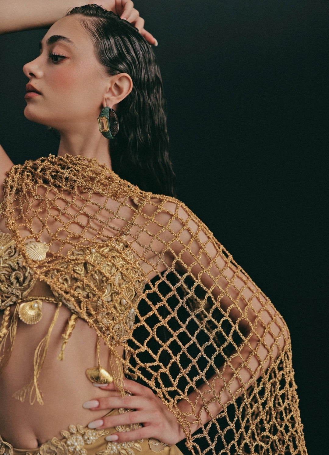 The Little Black Bow Gold Embroidered Soft Net Bridal Lehenga SetFabilicious Fashion