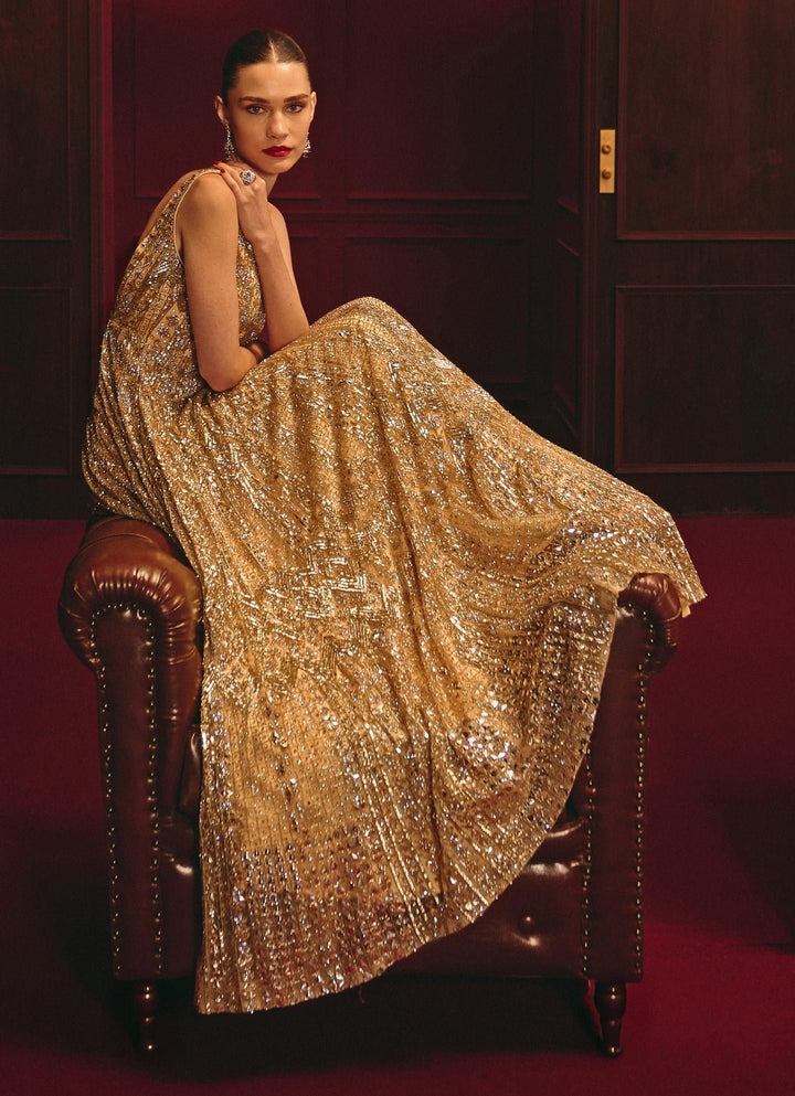 Gold Embroidered Soft Net Gown Angad Singh - Fabilicious Fashion