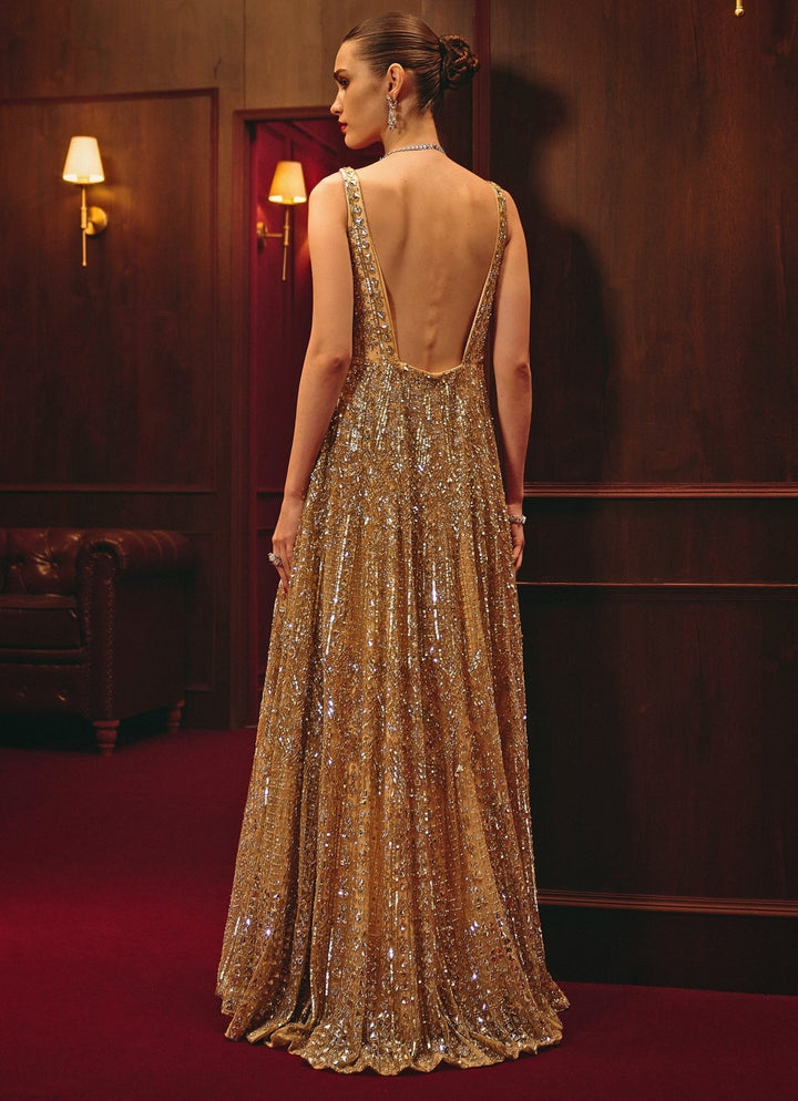Gold Embroidered Soft Net Gown Angad Singh - Fabilicious Fashion