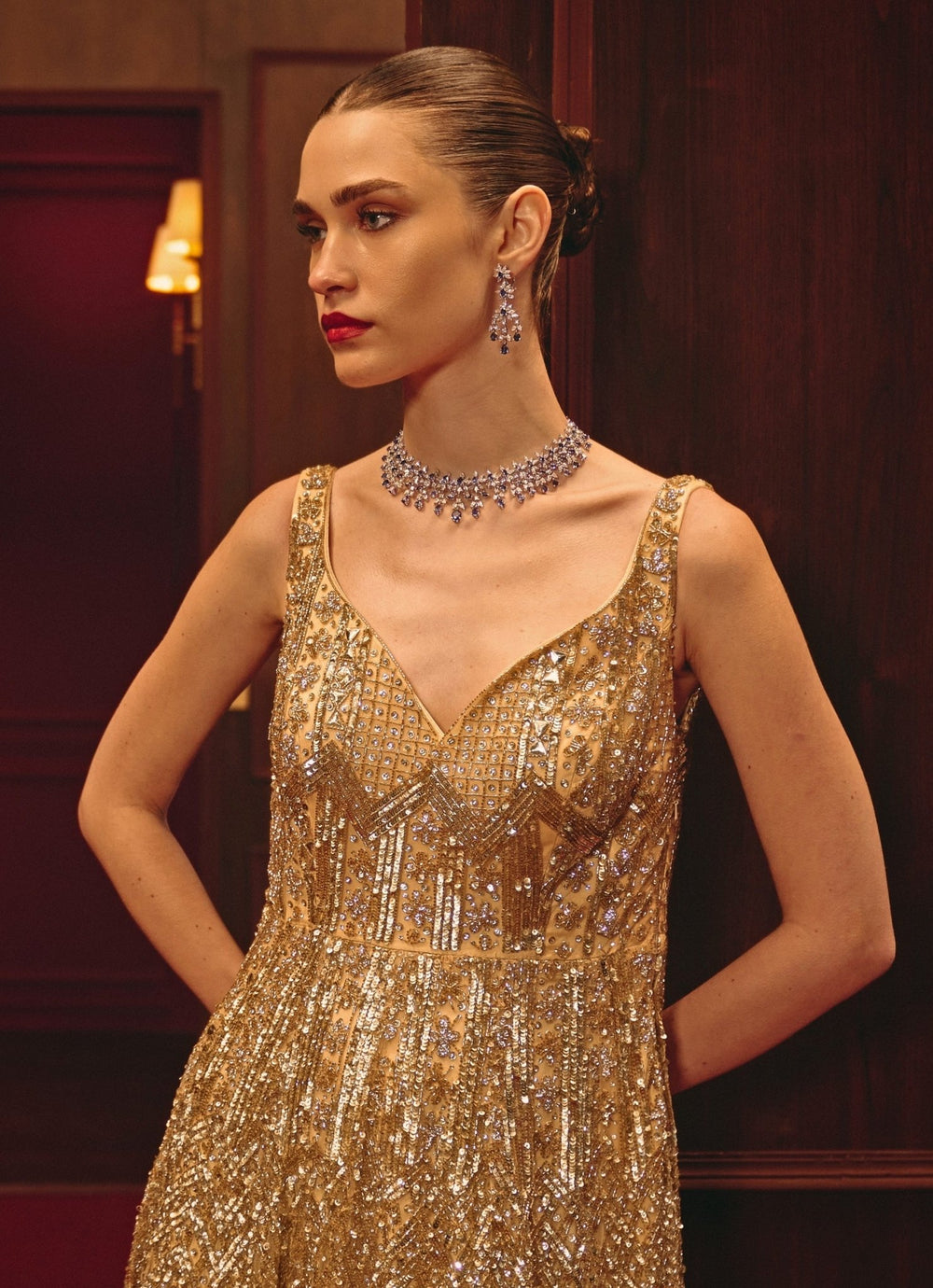 Gold Embroidered Soft Net Gown Angad Singh - Fabilicious Fashion