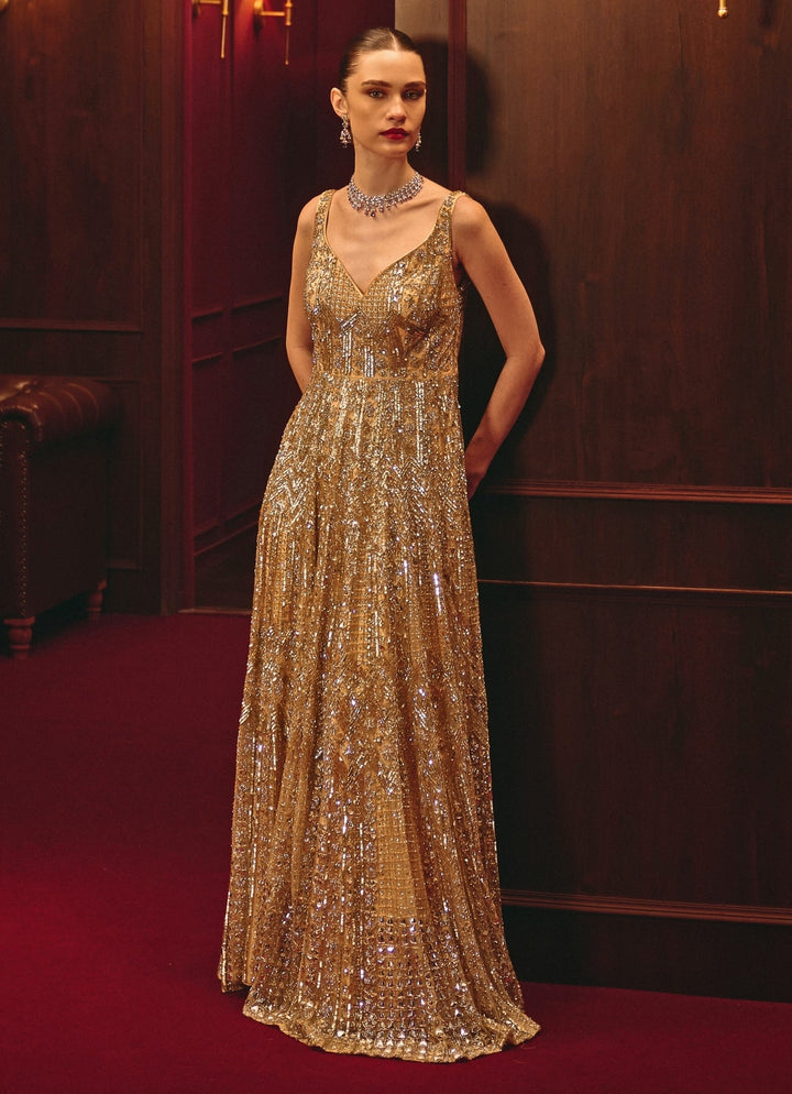 Gold Embroidered Soft Net Gown Angad Singh - Fabilicious Fashion