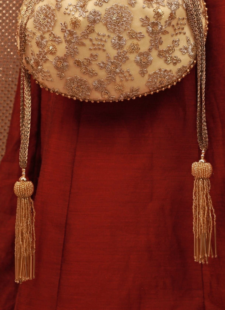 Gold Embroidered Soft Net Potli Amyra - Fabilicious Fashion