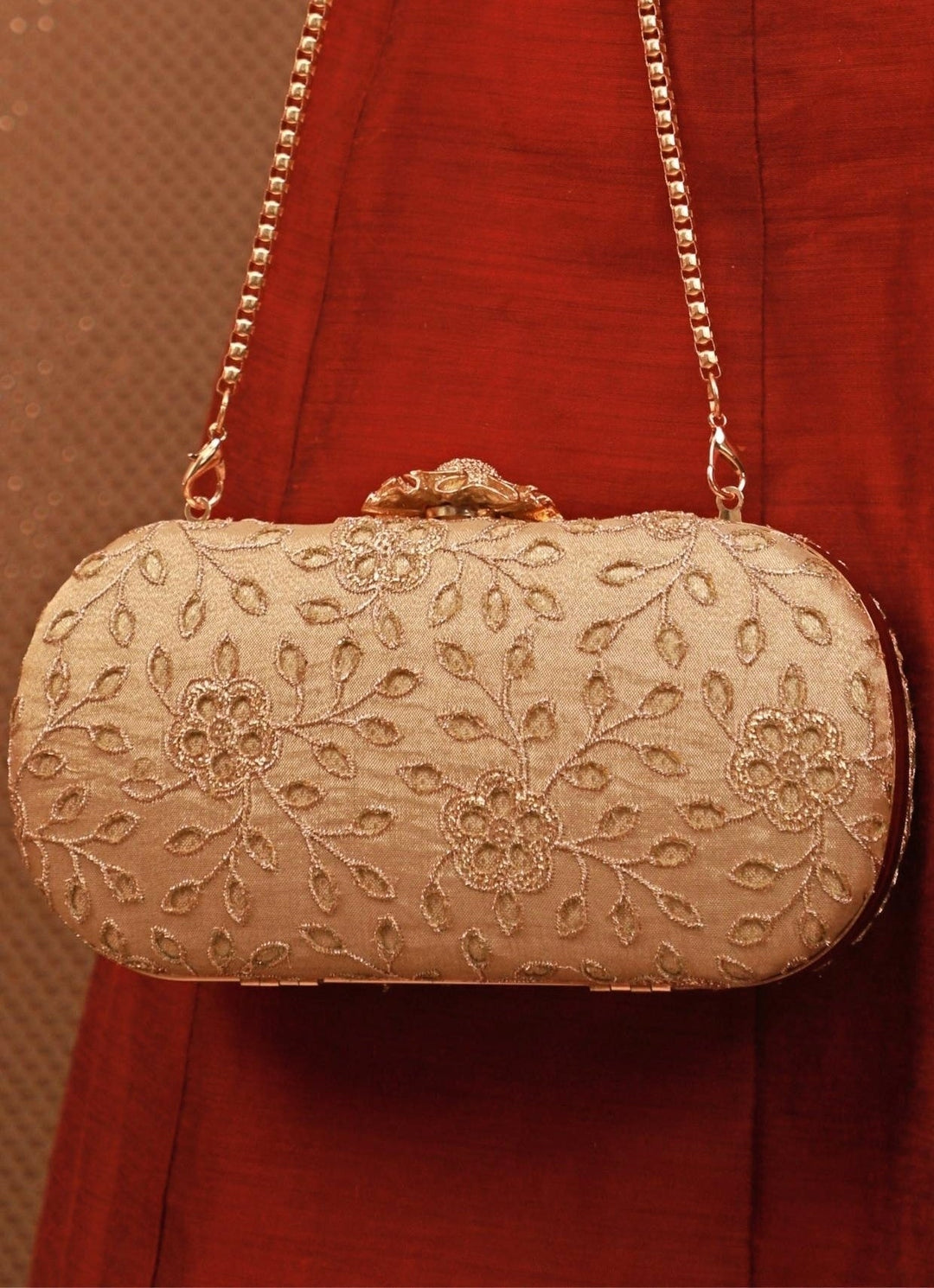 Gold Embroidered Tissue Clutch Amyra - Fabilicious Fashion