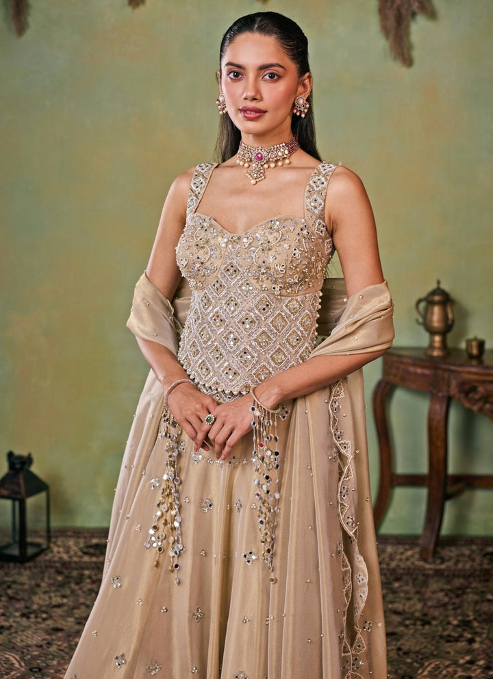Seema Thukral Gold Embroidered Tissue Corset Lehenga SetFabilicious Fashion