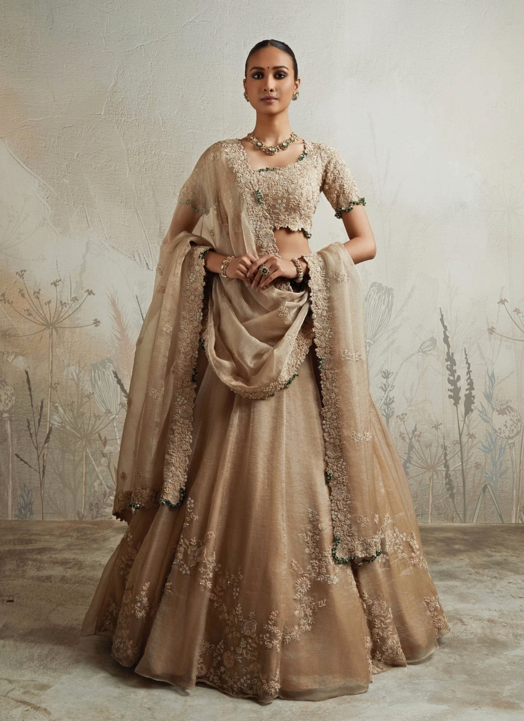 Prisho Gold Embroidered Tissue Lehenga SetFabilicious Fashion