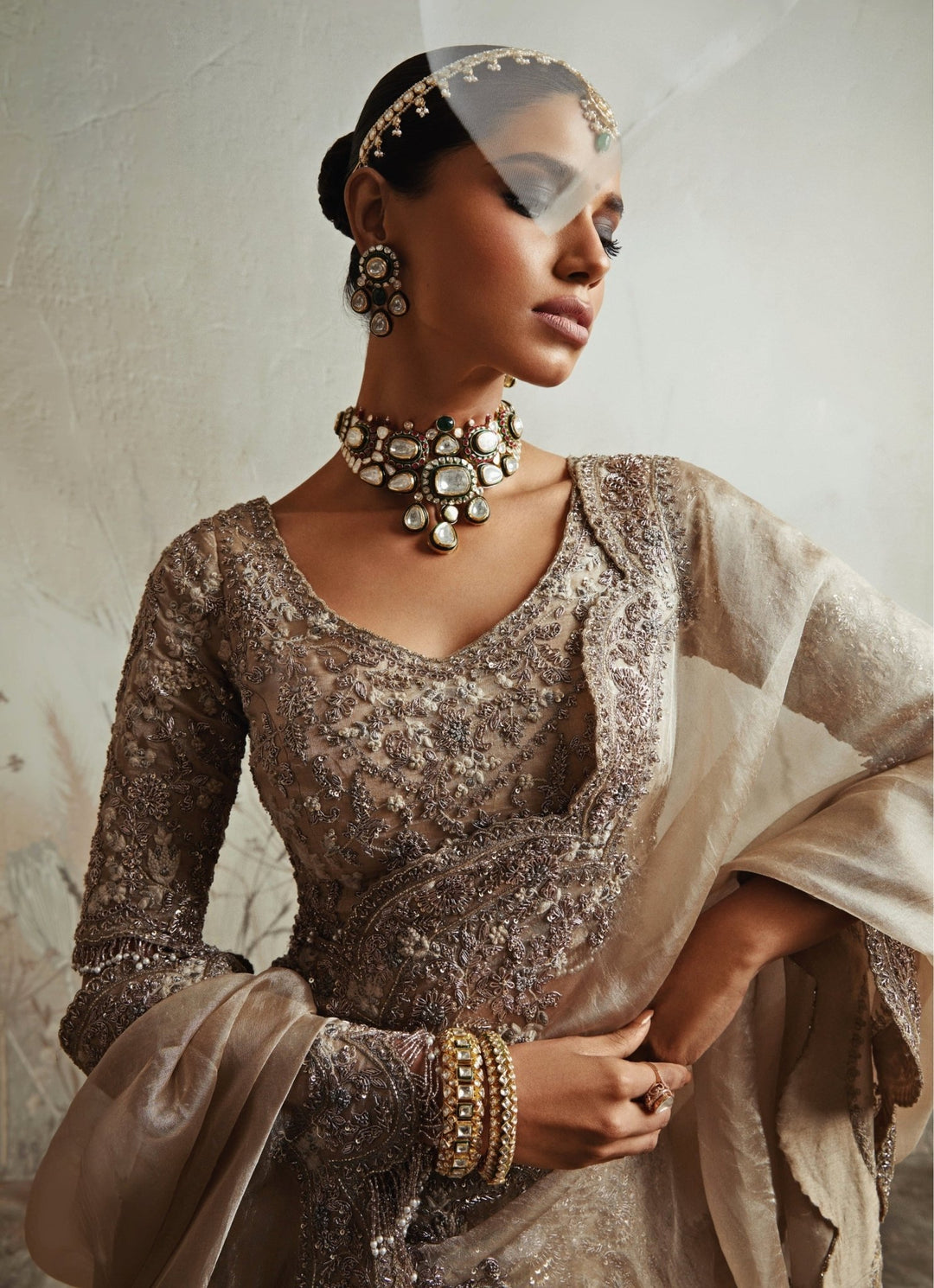 Prisho Gold Embroidered Tissue Lehenga SetFabilicious Fashion