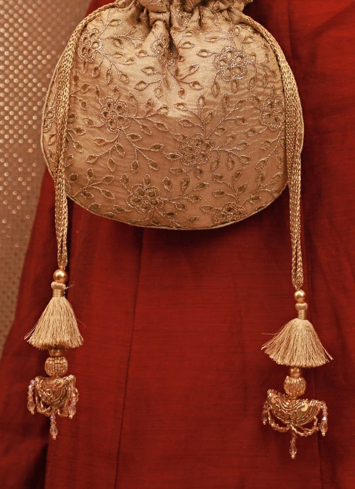 Gold Embroidered Tissue Potli Amyra - Fabilicious Fashion