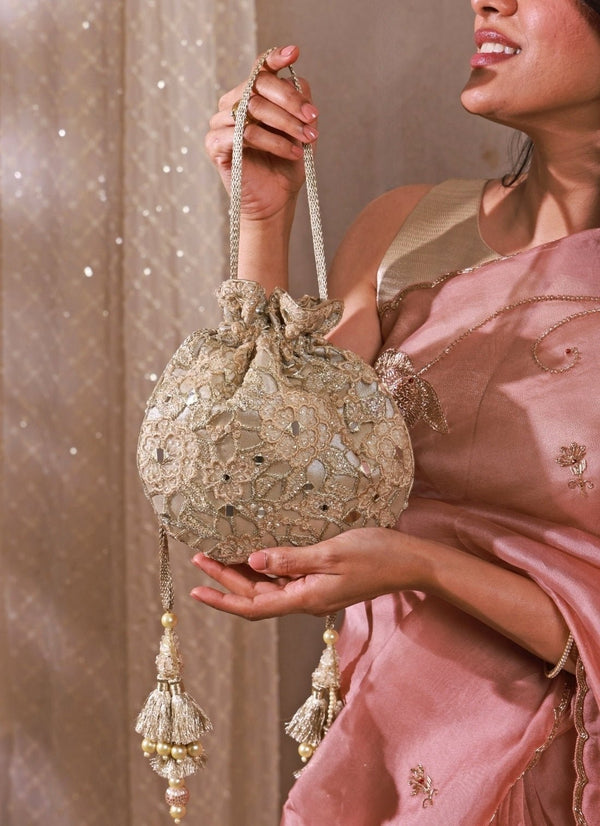 Gold Embroidered Tissue Potli