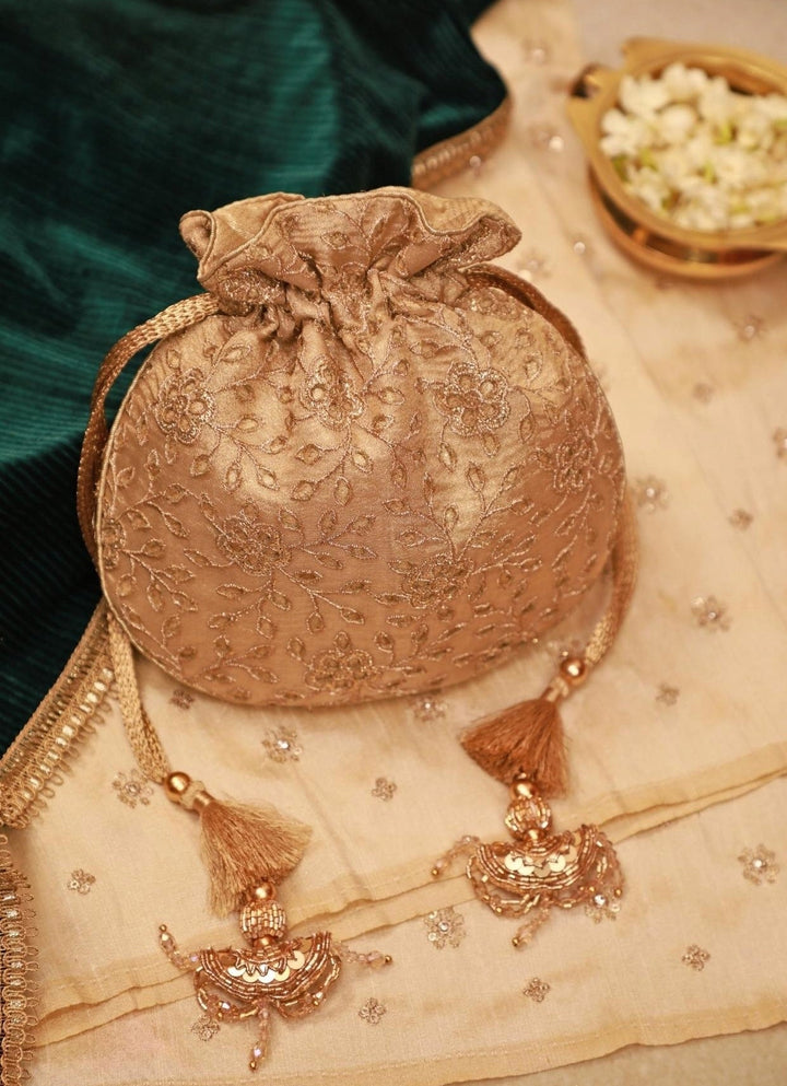 Gold Embroidered Tissue Potli Amyra - Fabilicious Fashion