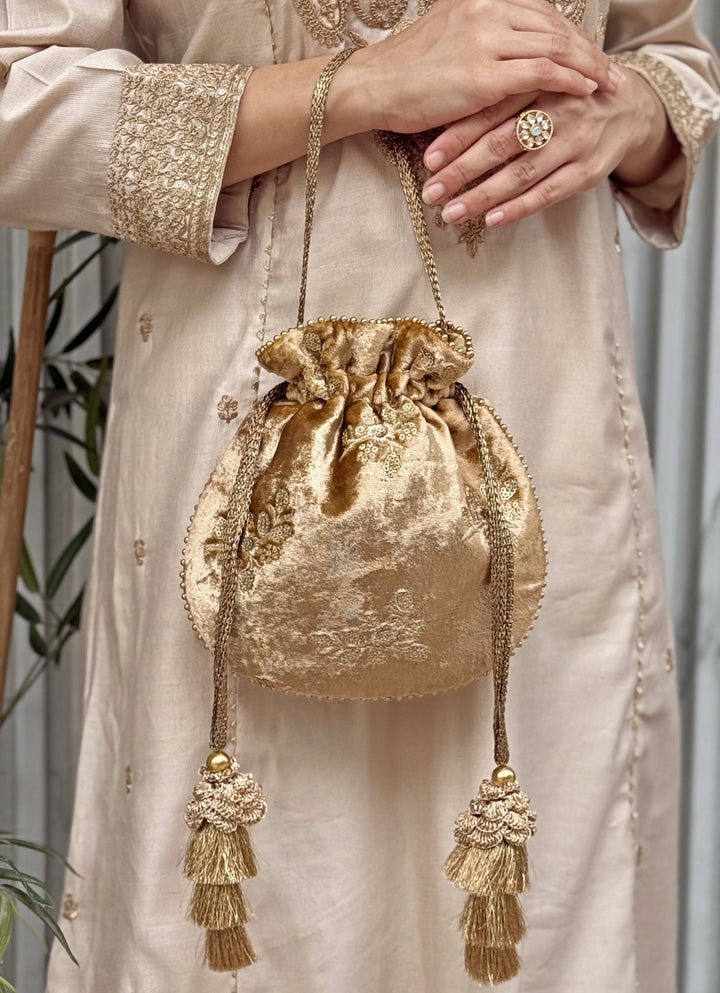 Amyra Gold Embroidered Velvet PotliFabilicious Fashion