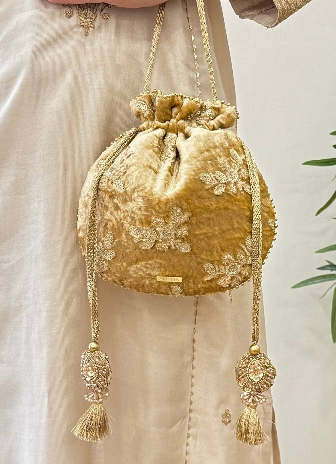 Amyra Gold Embroidered Velvet PotliFabilicious Fashion