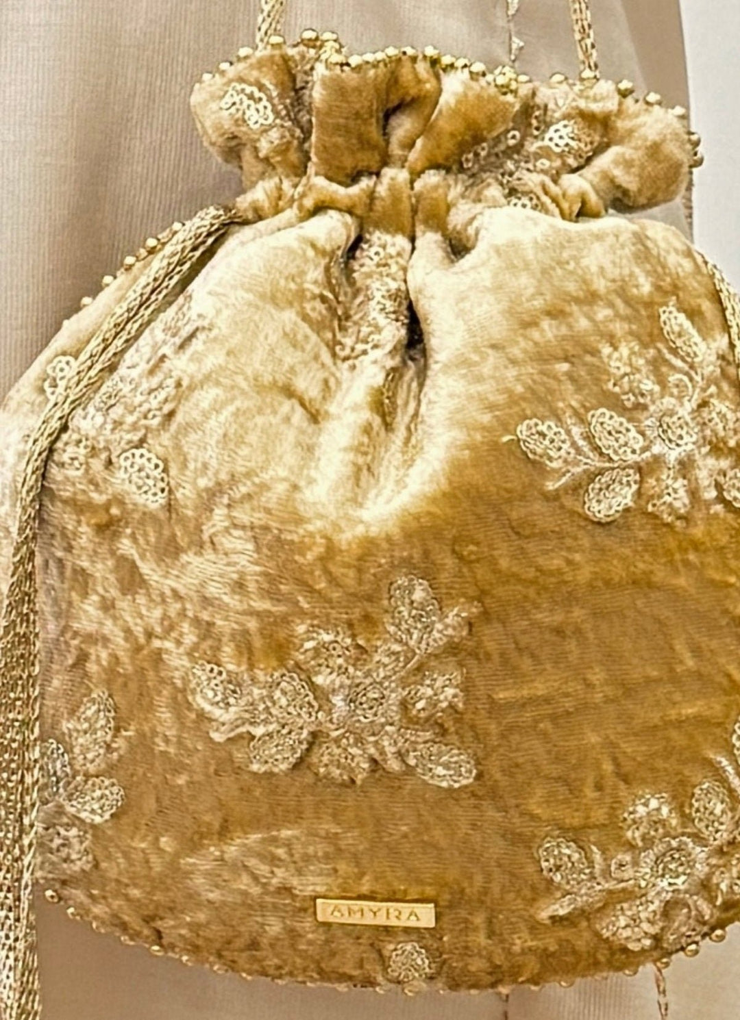 Amyra Gold Embroidered Velvet PotliFabilicious Fashion