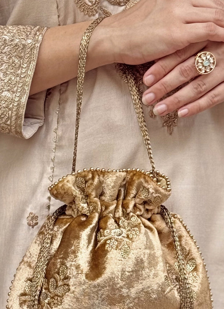 Amyra Gold Embroidered Velvet PotliFabilicious Fashion