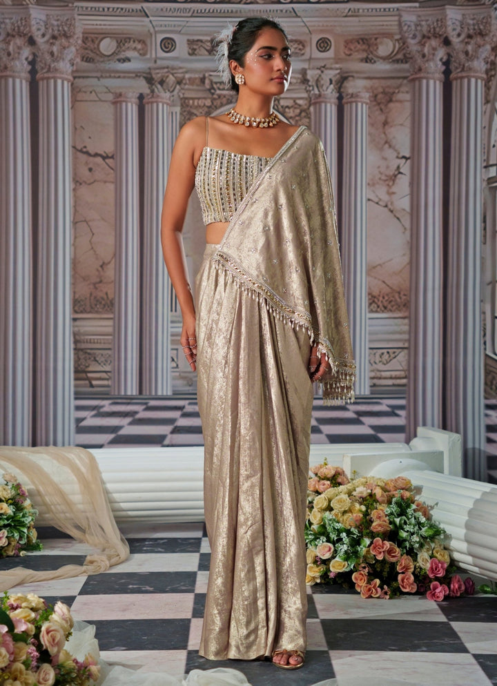 Gold Embroidered Velvet Skirt Saree Nidhika Shekhar - Fabilicious Fashion