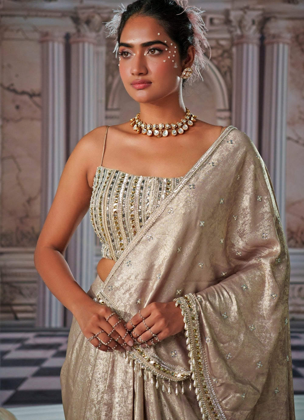 Gold Embroidered Velvet Skirt Saree Nidhika Shekhar - Fabilicious Fashion