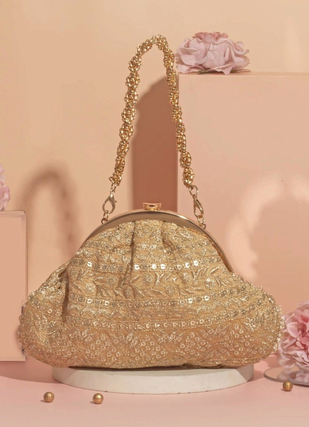 Gold Embroidered Vintage Purse AMYRA - Fabilicious Fashion