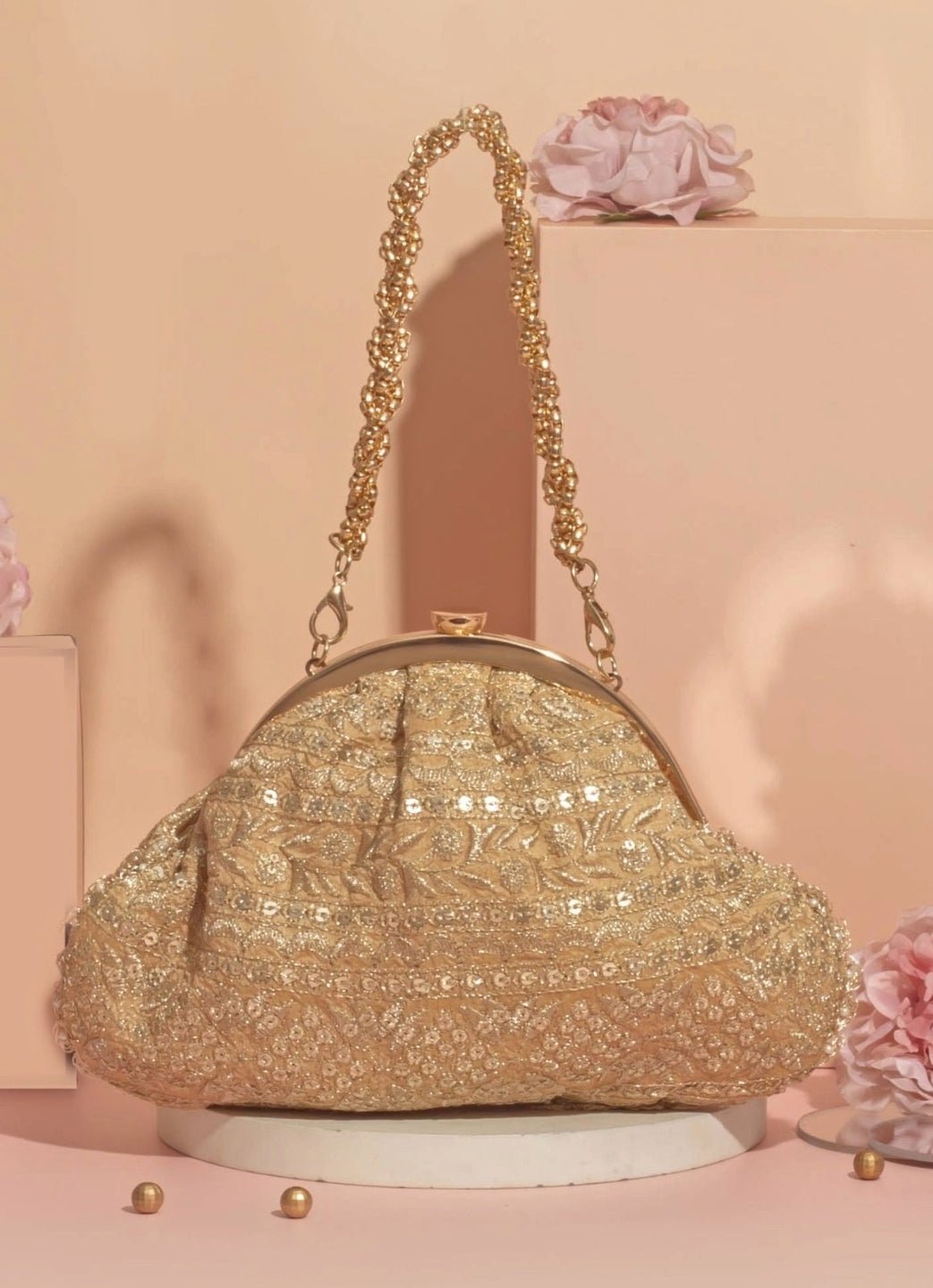 Gold Embroidered Vintage Purse AMYRA - Fabilicious Fashion