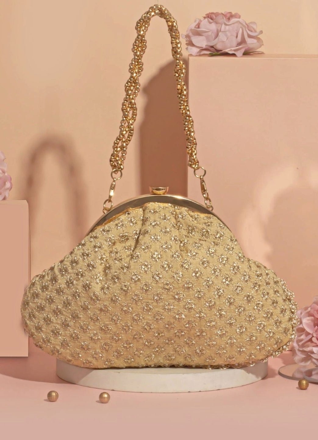 Gold Embroidered Vintage Purse AMYRA - Fabilicious Fashion