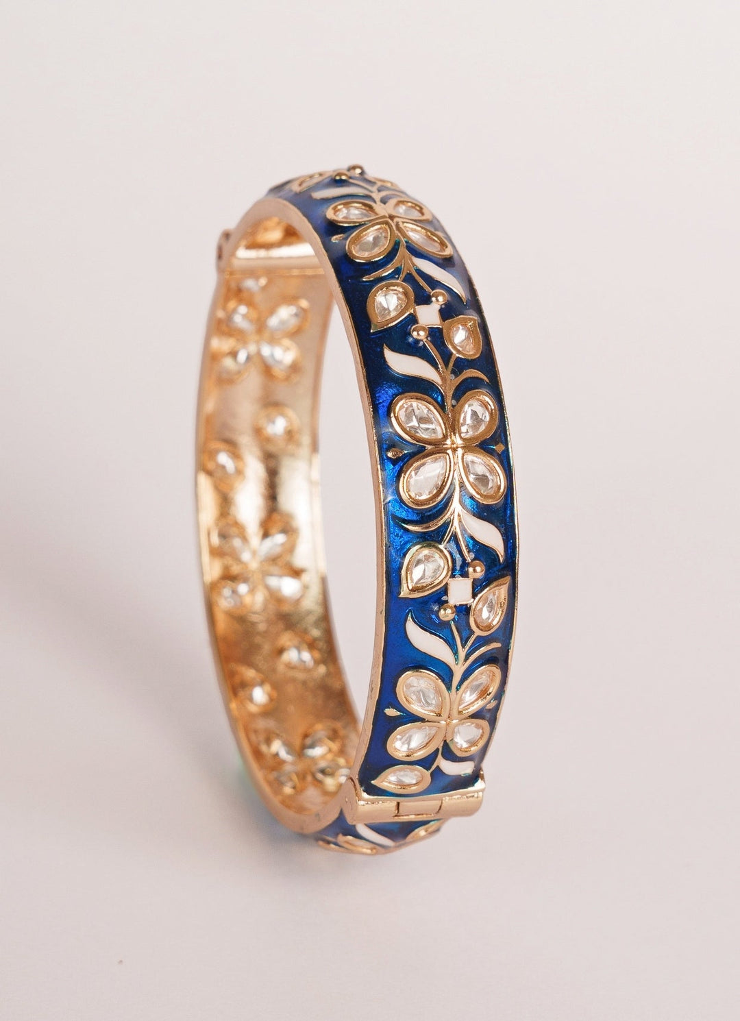 Gold Finish Blue Floral Meenakari Kadas Zevar by Geeta - Fabilicious Fashion