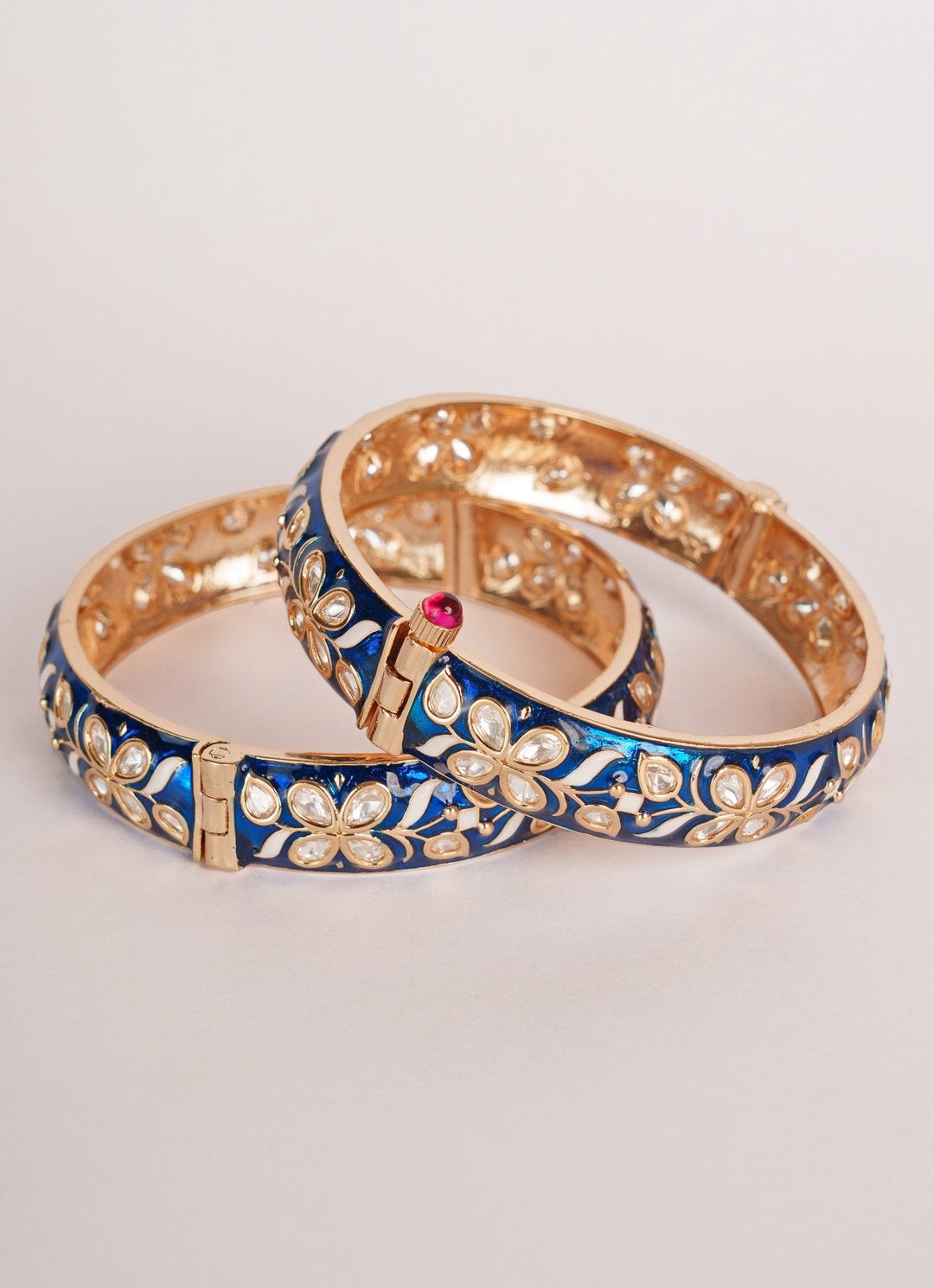 Gold Finish Blue Floral Meenakari Kadas Zevar by Geeta - Fabilicious Fashion