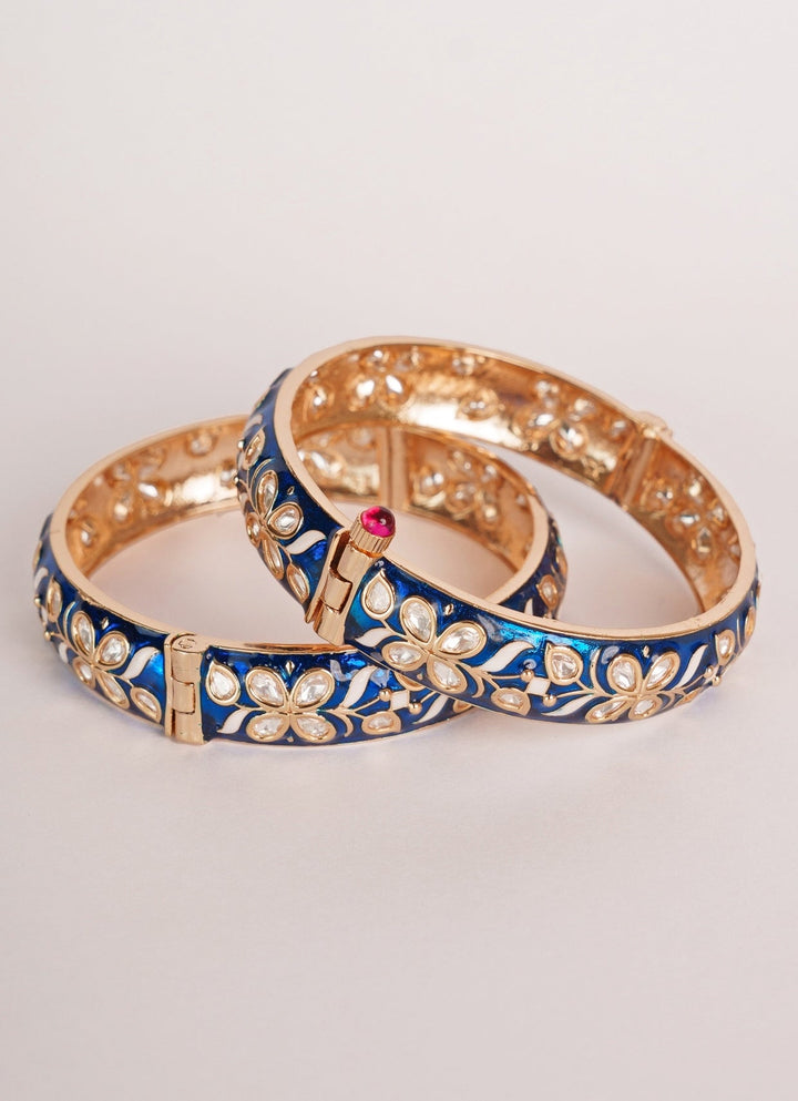 Gold Finish Blue Floral Meenakari Kadas Zevar by Geeta - Fabilicious Fashion