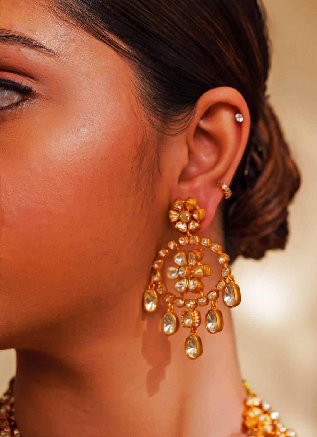 Gold Finish Dual Layered Moissanite Necklace Set Zevar by Geeta - Fabilicious Fashion